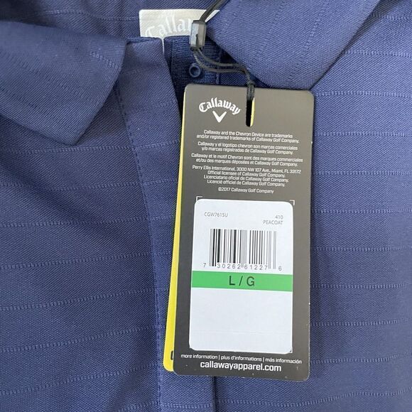 CALLAWAY Mens Opti-Dri Performance Polo Shirt NEW Large L Snap Navy Stripe Golf - Picture 9 of 9